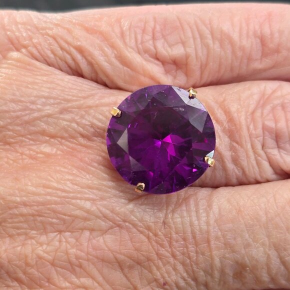 14K Gold Amethyst Solitaire Ring Large Round Gemstone Estate Size 7 HS136 - Picture 9 of 14